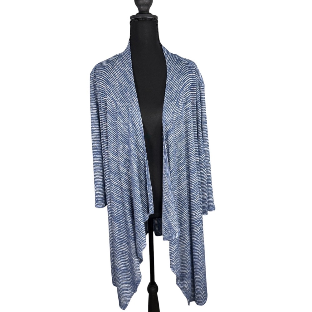 Studio Works Blue Space Dye Waterfall Open Front Cardigan XL Long Sleeve Knit